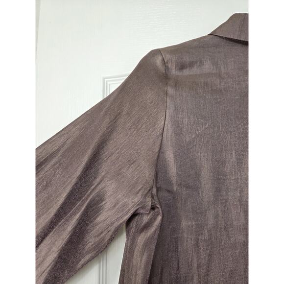 IC By Connie K Elegant Glittery Brown Sequin Trim Asymmetrical Blouse Size Small - Picture 12 of 14